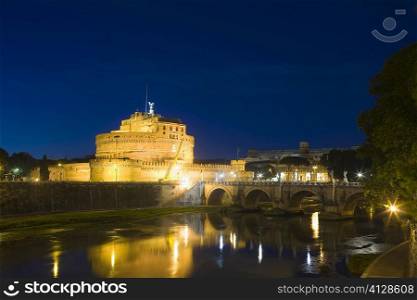 Bridge across a river, Ponte Sant Angelo, Hadrian&acute;s Tomb, Tiber River, Rome, Italy