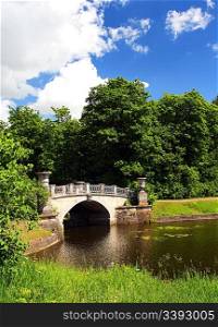 bridge across pond in pavlovsk park saint-petrersburg russia