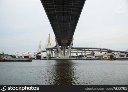 bridge across the river. Bridge, a winding path.