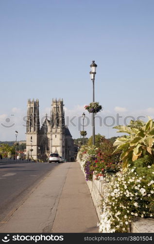 bridge and cathedral of pont a mousson in France