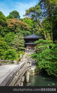 Bridge and pond in Chion-in temple garden, Kyoto, Japan. Chion-in temple garden pond and bridge, Kyoto, Japan