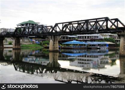 Bridge and reflection on the river Kwai, Thailand
