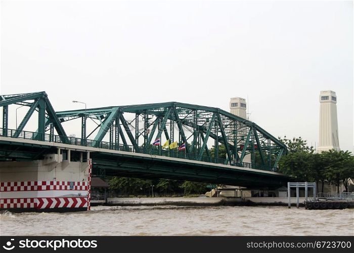 Bridge and river Chao Phraya in Bangkok, Thailand