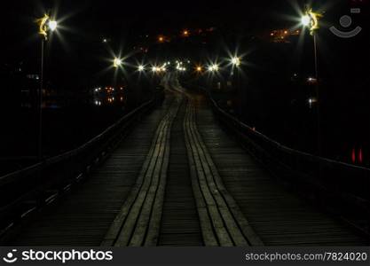 Bridge at night. The lighting in the bridge.