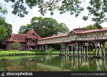 Bridge between buildings. Palace in Nakhon Pathom province.