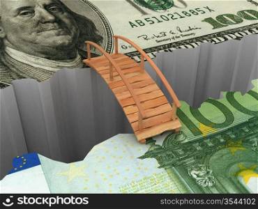 bridge between euro and dollar. 3d