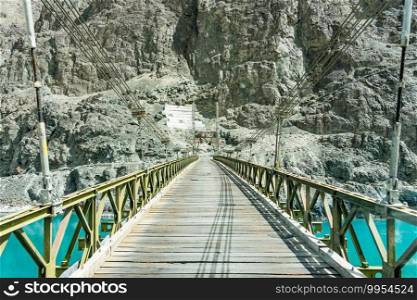 Bridge cross the Shyok river in Nubra Valley at Turtuk, Leh Ladakh. Turtuk is a village 205 km from Leh near Pakistan