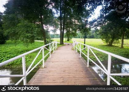 Bridge in charming autumn summer park