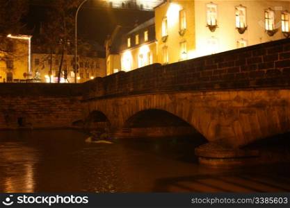 Bridge in Luxembourg&rsquo;s Grund District at Night