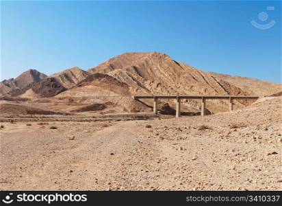 Bridge in the desert near the Large Crater (Makhtesh Gadol) in Israel?s Negev desert