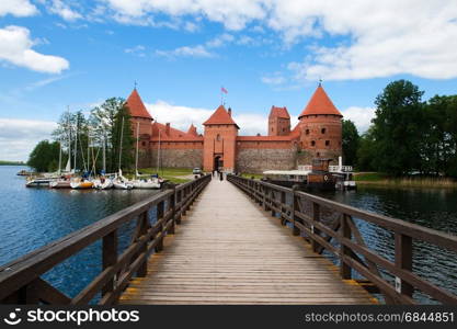 Bridge in Trakai castle across the lake Galve