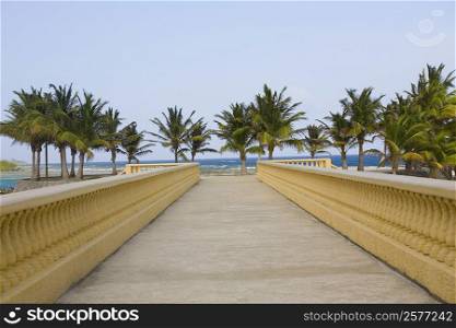 Bridge leading towards the beach, Dixon Cove, Roatan, Bay Islands, Honduras