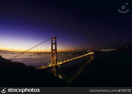 Bridge lit up at night, Golden Gate Bridge, San Francisco, California, USA