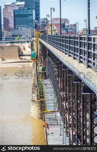 Bridge maintenance with scaffolding on site