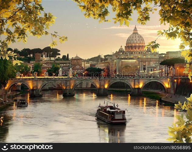 Bridge of Saint Angelo near Vatican in autumn at sunset. Bridge of Saint Angelo in Rome