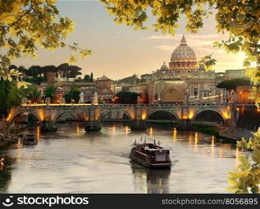 Bridge of Saint Angelo near Vatican in autumn at sunset. Bridge of Saint Angelo in Rome