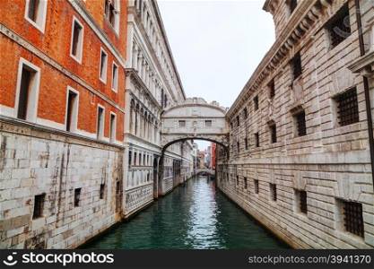 Bridge of sighs in Venice, Italy at the sunrise
