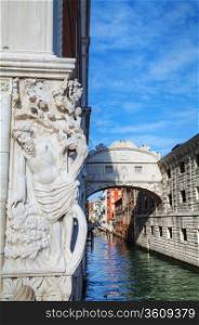 Bridge of sighs in Venice, Italy on a sunny day