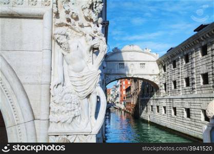 Bridge of sighs in Venice, Italy on a sunny day