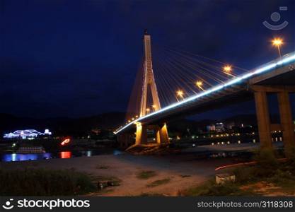 Bridge on the Mekong in Jinhong at night, China