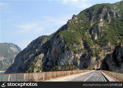 Bridge on the Piva lake on the road from Pluzine to Durmitor, Montenegro
