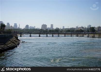 Bridge on the river Yarkon in Tel Aviv, Israel