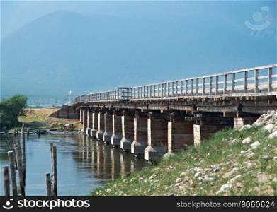 Bridge over River Barguzin, Barguzin valley,Buryatia, Russia.