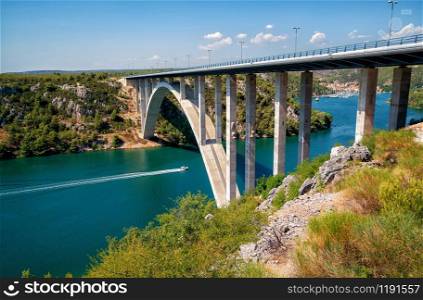 Bridge over river Krka, Sibenik Bridge in Croatia, Europe.