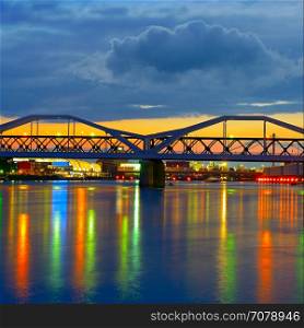 Bridge over the Neckar River, the city of Mannheim, Germany
