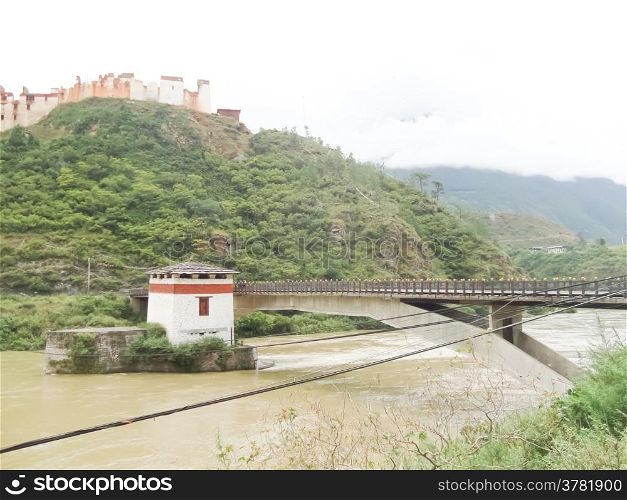 Bridge over the river in Bhutan