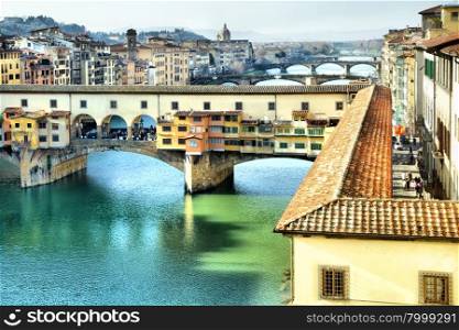 Bridge Ponte Vecchio on Arno river in Florence, Italy