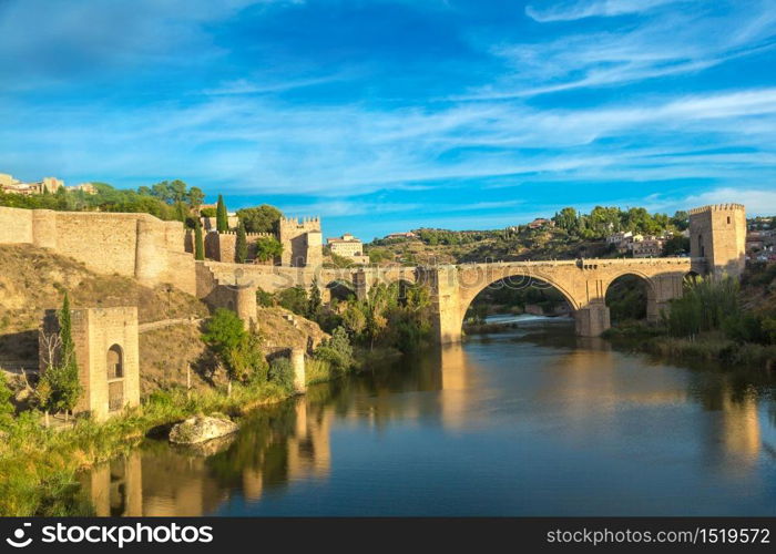 Bridge San Martin in Toledo, Spain in a beautiful summer day