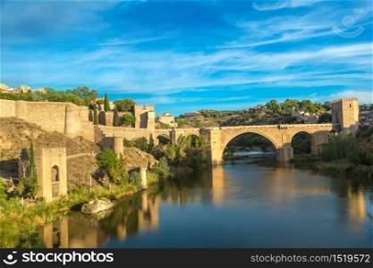 Bridge San Martin in Toledo, Spain in a beautiful summer day