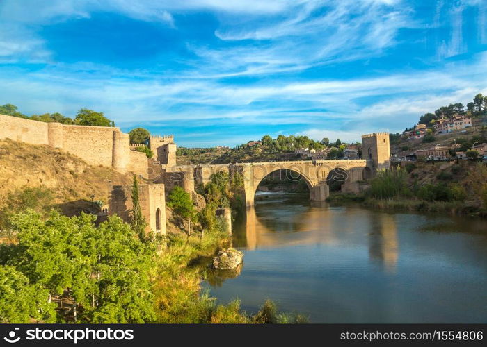 Bridge San Martin in Toledo, Spain in a beautiful summer day