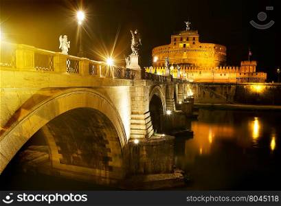 Bridge to castle Sant Angelo in the night