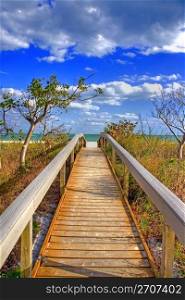 Bridge to the beach in the Tampa area, Florida, USA. Walkway to the ocean