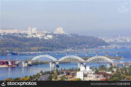 bridges across the river Dnipro. Kyiv. Ukraine