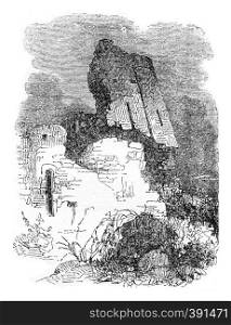 Bridgnorth castle ruins, vintage engraved illustration. Colorful History of England, 1837.