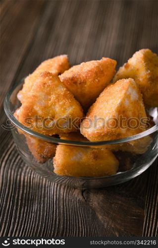 Brie fritters in glass bowl