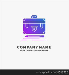briefcase, business, financial, management, portfolio Purple Business Logo Template. Place for Tagline.. Vector EPS10 Abstract Template background