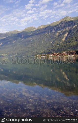 Brienz reflection at the lake in switzerland