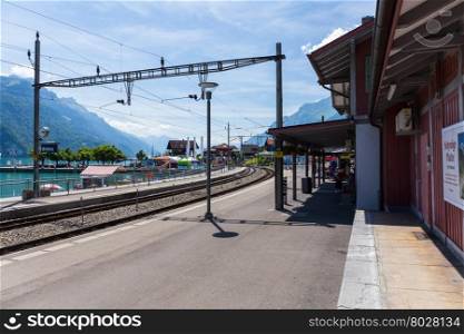 Brienz train station in Switzerland near Interlaken lake. 27 June, 2015