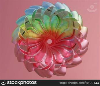 bright abstract colorful flower in rainbow colors on red. 3d render, 3d illustration.. bright abstract colorful flower in rainbow colors on red. 3d