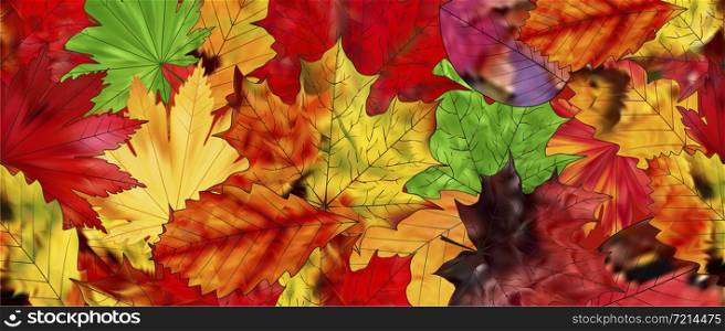 Bright autumn leaves background. Brown, red and yellow foliage vector illustration.. Brown, red and yellow foliage