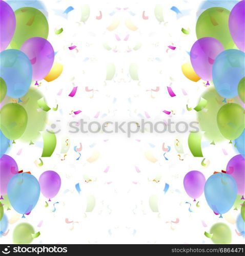 Bright balloons and confetti background. Bright balloons and confetti birthday background. Greeting card design