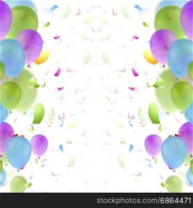 Bright balloons and confetti background. Bright balloons and confetti birthday background. Greeting card design