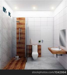Bright bathroom Design tiles white modern style. 3D rendering