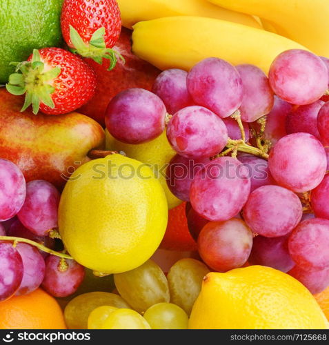 Bright beautiful background of ripe fruits. Organic healthy food.
