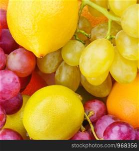 Bright beautiful background of ripe fruits. Organic healthy food.