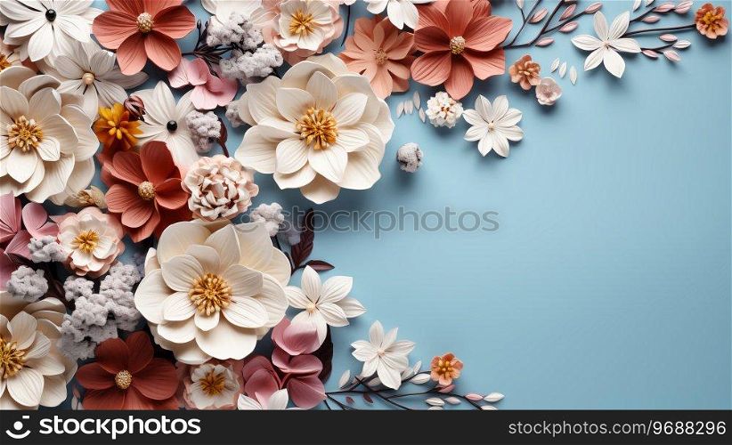 Bright beautiful creative flowers on a light background.. Bright beautiful creative flowers on a light background